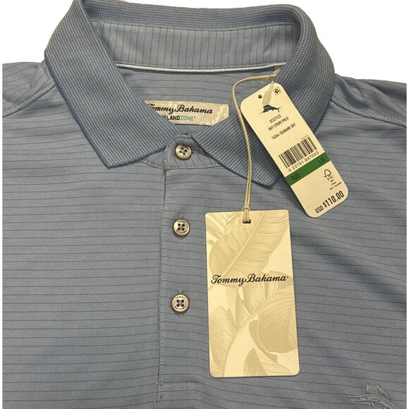 Tommy Bahama Men's Large Seabank Sky Blue Bay Stripe Performance Polo Shirt - Picture 7 of 12